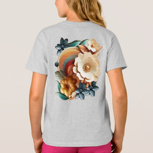 Chique, elegante crèmes & lederen bloem textuur lo t-shirt (Achterkant)