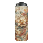 Chique, elegante crèmes & lederen bloem textuur lo thermosbeker (Voorkant)