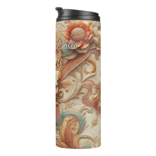 Chique, elegante crèmes & lederen bloem textuur lo thermosbeker (Geroteerd rechts)