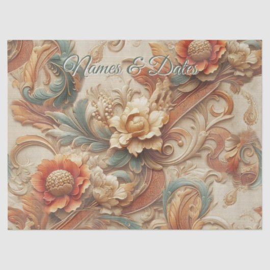 Chique, elegante crèmes & lederen bloem textuur lo tissuepapier (Voorkant)