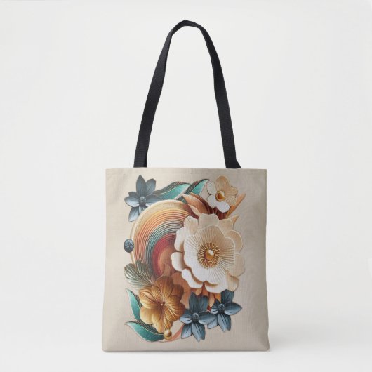 Chique, elegante crèmes & lederen bloem textuur lo tote bag (Voorkant)