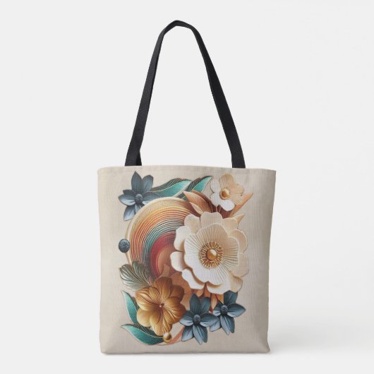 Chique, elegante crèmes & lederen bloem textuur lo tote bag (Achterkant)