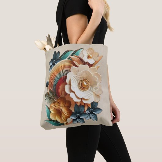 Chique, elegante crèmes & lederen bloem textuur lo tote bag (Dichtbij)
