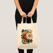 Chique, elegante crèmes & lederen bloem textuur lo tote bag (Voorkant (product))
