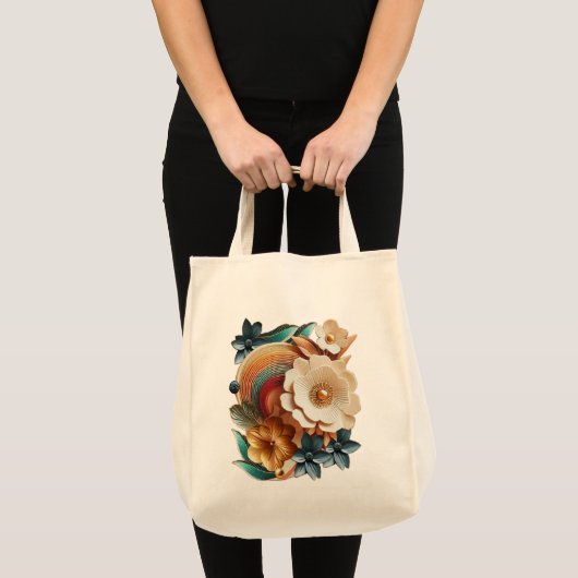 Chique, elegante crèmes & lederen bloem textuur lo tote bag (Voorkant (product))