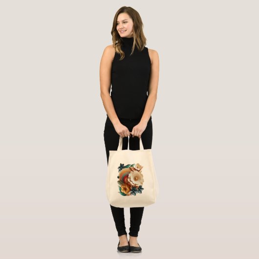Chique, elegante crèmes & lederen bloem textuur lo tote bag (Voorkant (model))