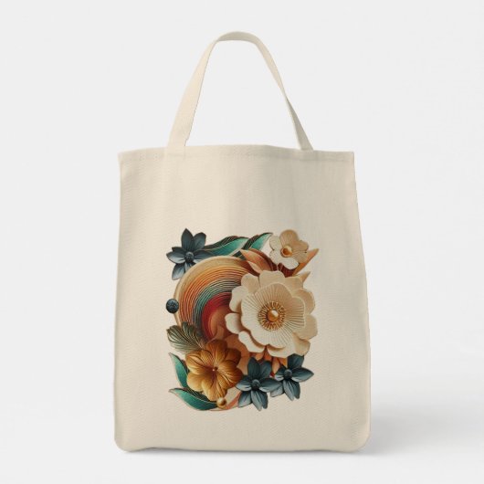 Chique, elegante crèmes & lederen bloem textuur lo tote bag (Achterkant)