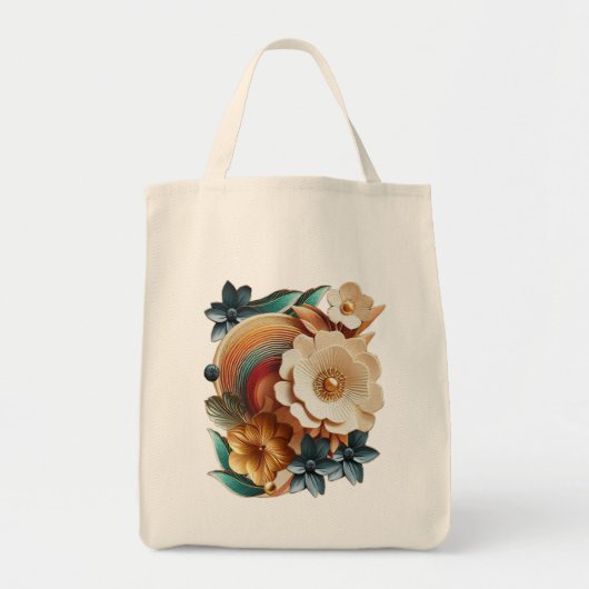 Chique, elegante crèmes & lederen bloem textuur lo tote bag (Voorkant)