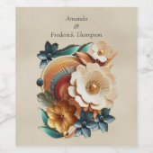 Chique, elegante crèmes & lederen bloem textuur lo wijn etiket (Enkel label)