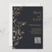 Chique Elegante Gouden Bloemen Bruiloft QR Code Kaart (Achterkant)
