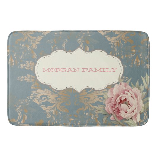 Chique Elegante Gouden Damastrozen Badmat (Voorkant)