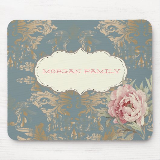 Chique Elegante Gouden Damastrozen Muismat (Voorkant)