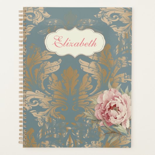 Chique Elegante Gouden Damastrozen Planner (Voorkant)
