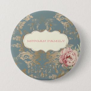 Chique Elegante Gouden Damastrozen Ronde Button 7,6 Cm