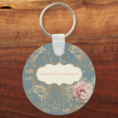 Chique Elegante Gouden Damastrozen Sleutelhanger (Voorkant)