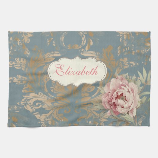 Chique Elegante Gouden Damastrozen Theedoek (Horizontaal)