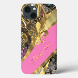 Chique elegante gouden en roze bling gepersonalise Case-Mate iPhone case