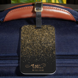 Chique Elegante Gouden Glitter Glam Monogram Bagagelabel