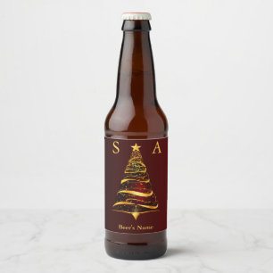 Chique elegante Gouden Kerstboom Monogram Huwelijk Bier Etiket