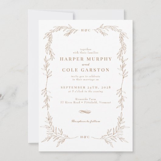 Chique Elegante Gouden Wijnstok Groen Lijst Bruilo Kaart (Voorkant)