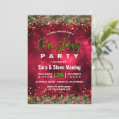 Chique elegante groene rode bloemenkerstfeest kaart (Staand voorkant)