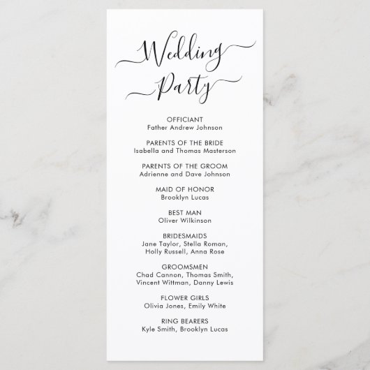 Chique Elegante Kalligrafie Script Huwelijksceremo Programmakaart (Achterkant)