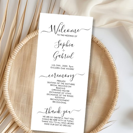 Chique Elegante Kalligrafie Script Huwelijksceremo Programmakaart