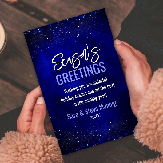 Chique elegante koningsblauwe faux glitter kerst feestdagenkaart