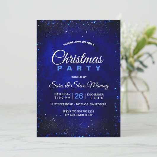 Chique elegante koningsblauwe faux glitter kerst kaart (Staand voorkant)