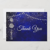Chique elegante koningsblauwe ornamenten Kerst Bedankkaart (Voorkant)