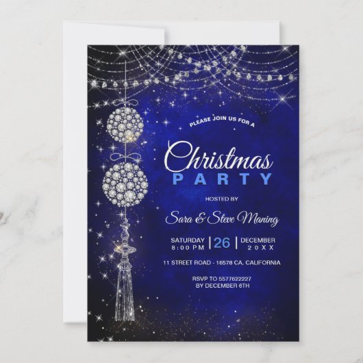 Chique elegante koningsblauwe ornamenten Kerst Kaart (Voorkant)