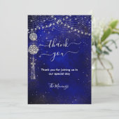 Chique elegante koninklijk blauwe ornamenten dank  kaart (Staand voorkant)