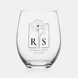 Chique Elegante Minimaal Bloemig Monogram Initiaal Wijnglas Zonder Voet