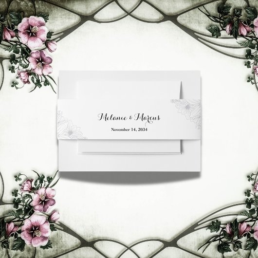 Chique & elegante minimalistische moderne bloemenb uitnodigingen wikkel