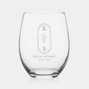 Chique Elegante Minimalistische Zwarte Monogram Be Wijnglas Zonder Voet