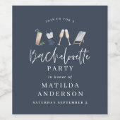 Chique elegante moderne blauwe meisjesachtige vrij wijn etiket (Enkel label)