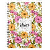 Chique Elegante Moderne Gele Roze Bloemige Zakelij Notitieboek (Voorkant)