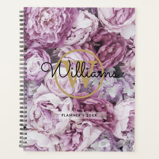 Chique Elegante Monogram Bloem Goud 2023  Planner (Voorkant)