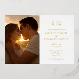 Chique Elegante Monogram Foto Bruiloft Goud Folie Uitnodiging