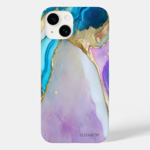 Chique Elegante Paarse Blauwe Marmer Case-Mate iPhone 14 Hoesje