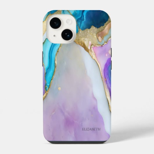 Chique Elegante Paarse Blauwe Marmer iPhone Hoesje (Achterkant)
