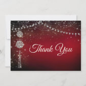 Chique elegante rode ornamenten Kerstuitnodiging Bedankkaart (Voorkant)