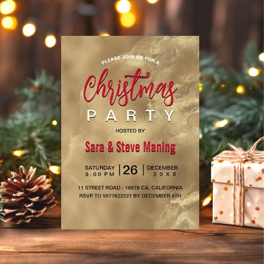 Chique elegante rood goud marmer kunst Kerstmis Kaart