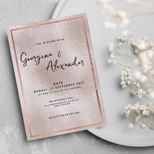 Chique elegante roos gouden glitter gradiënt bruil kaart