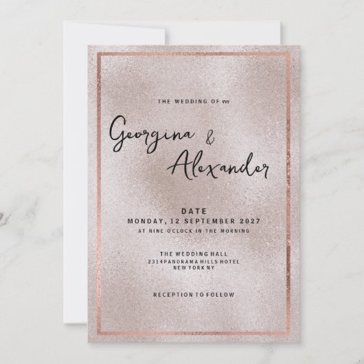 Chique elegante roos gouden glitter gradiënt bruil kaart (Voorkant)