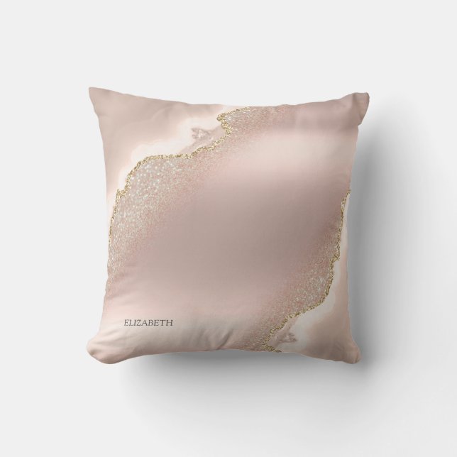 Chique Elegante Roze Gouden Glitter Marmer   Kussen (Voorkant)