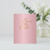 Chique Elegante Roze Gouden Script Bewaar de Datum Briefkaart (Staand voorkant)