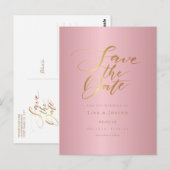Chique Elegante Roze Gouden Script Bewaar de Datum Briefkaart (Voorkant / Achterkant)