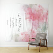 Chique Elegante Roze Roos Lichtgroene Trouwdecorat Wandkleed (In Situ (horizontaal))