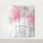 Chique Elegante Roze Roos Lichtgroene Trouwdecorat Wandkleed (Voorkant)